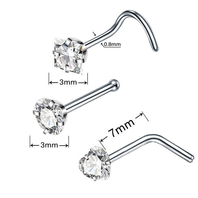 4PCS/Set Surgical Steel Heart Nose Ring Set