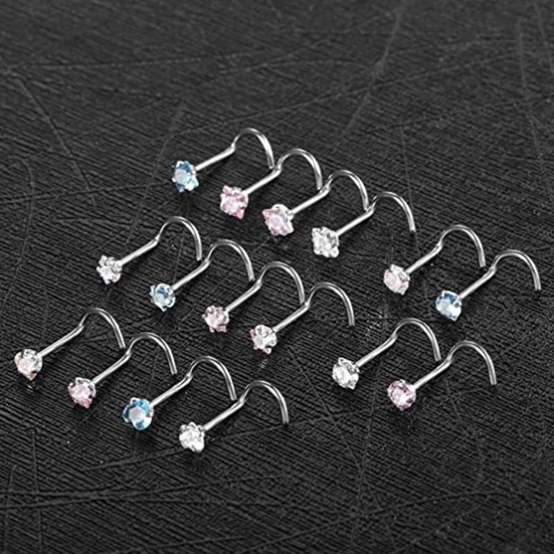 4PCS/Set Surgical Steel Heart Nose Ring Set