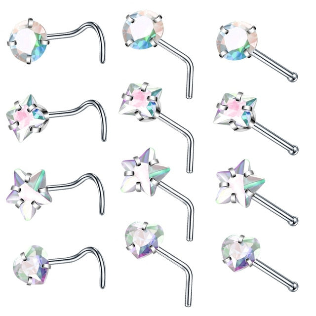 4PCS/Set Surgical Steel Heart Nose Ring Set