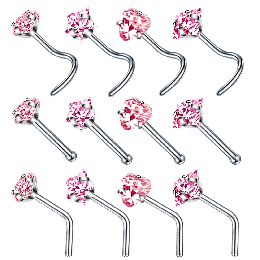 4PCS/Set Surgical Steel Heart Nose Ring Set