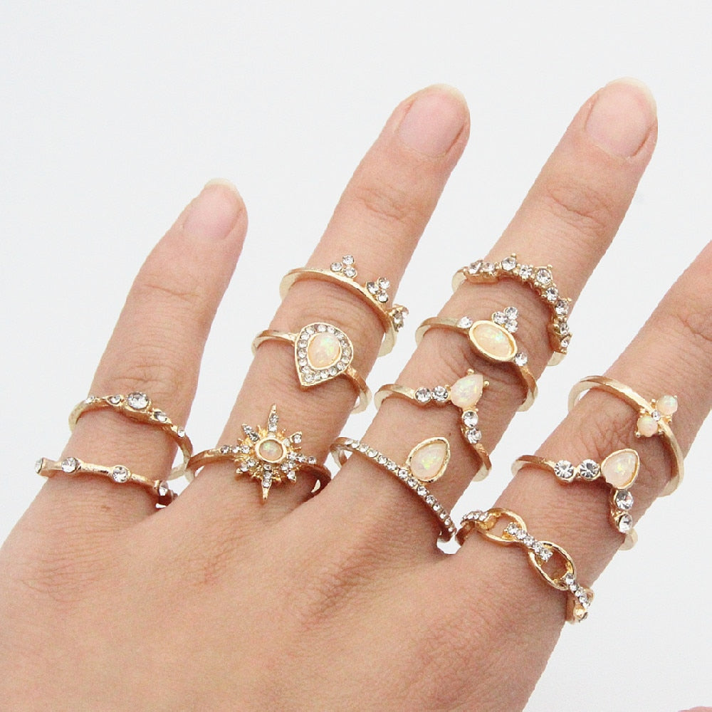 40 Styles Retro Boho Midi Knuckle Ring Set For Women Crystal