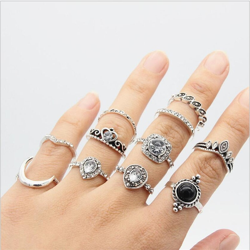 40 Styles Retro Boho Midi Knuckle Ring Set For Women Crystal