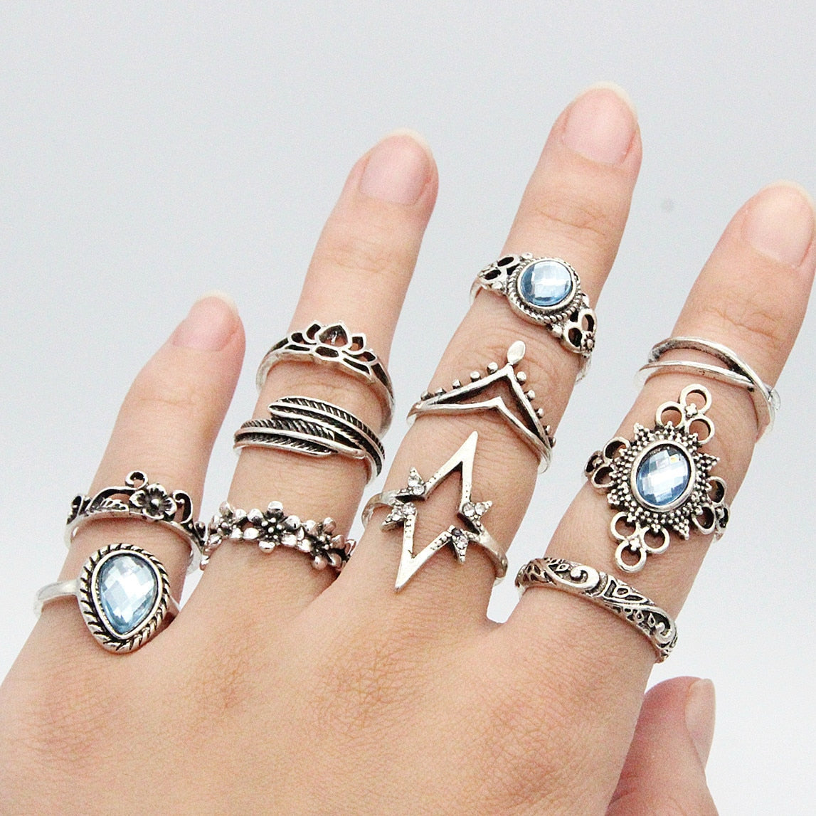 40 Styles Retro Boho Midi Knuckle Ring Set For Women Crystal