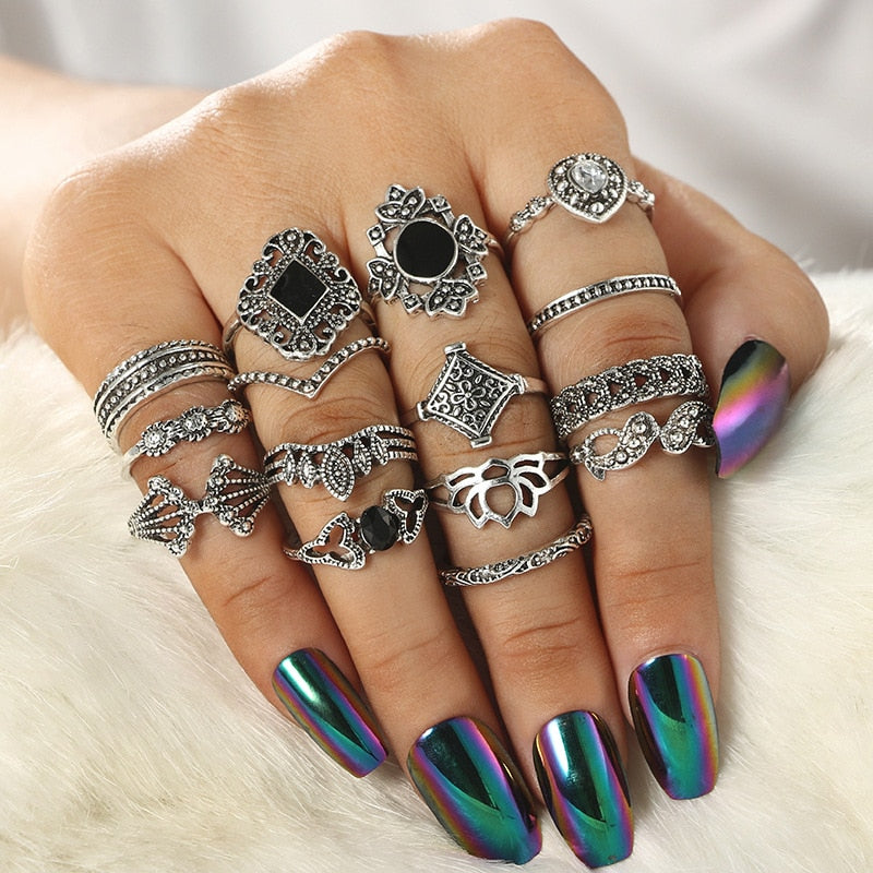 40 Styles Retro Boho Midi Knuckle Ring Set For Women Crystal