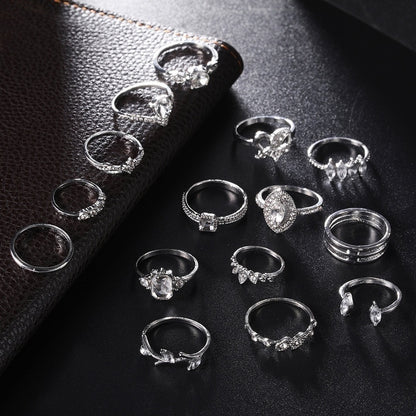 15pcs Bohemian Style Ladies Metal Joint Ring Set