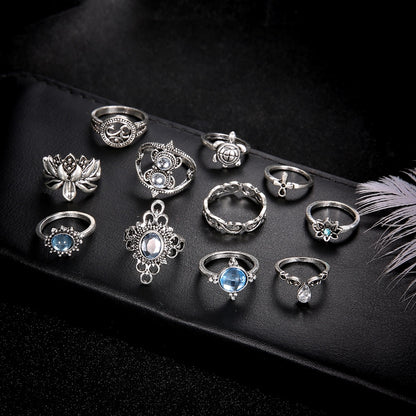 32 Styles Bohemian Retro Crystal Gem Ring Set Women