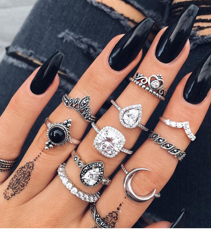 32 Styles Bohemian Retro Crystal Gem Ring Set Women