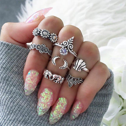 32 Styles Bohemian Retro Crystal Gem Ring Set Women