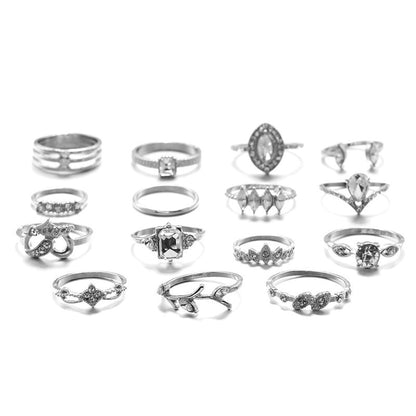 15pcs Bohemian Style Ladies Metal Joint Ring Set