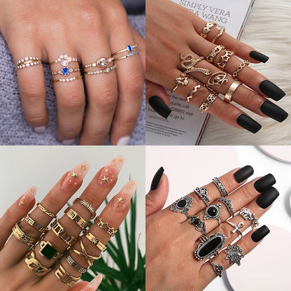 Boho Crystal Stone Geometric Figure Rings