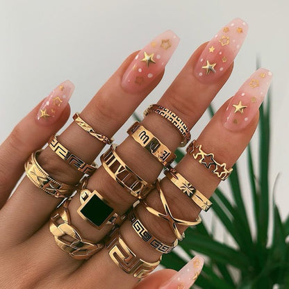 Boho Crystal Stone Geometric Figure Rings