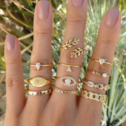 Boho Crystal Stone Geometric Figure Rings