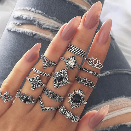 40 Styles Retro Boho Midi Knuckle Ring Set For Women Crystal