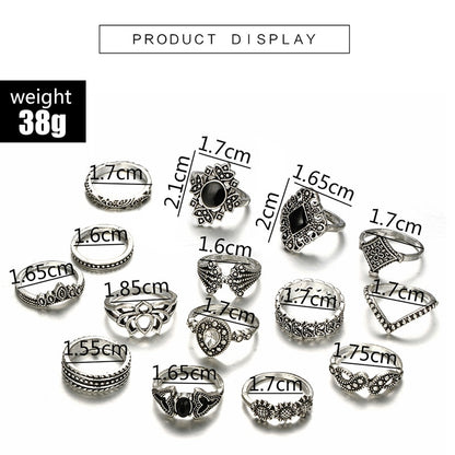 40 Styles Retro Boho Midi Knuckle Ring Set For Women Crystal