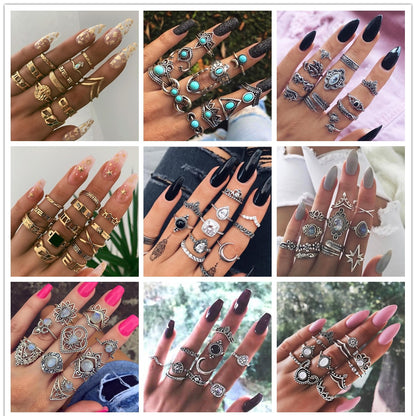 40 Styles Retro Boho Midi Knuckle Ring Set For Women Crystal