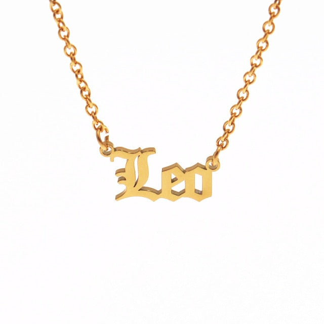Gold Filled Old English Zodiac Sign 12 Constellation Pendant Necklace